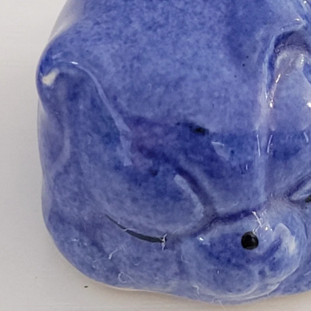 Vtg Enesco Cat 2 Blue Ceramic Shiny Sleeping Mini Figurine Sponge 1983 Taiwan